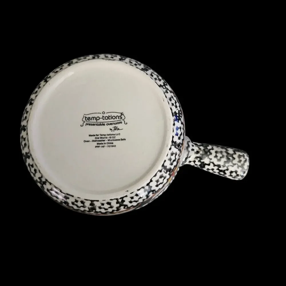 Temp-tations Old World 15 oz Covered Saucepan Casserole Pot Black Floral